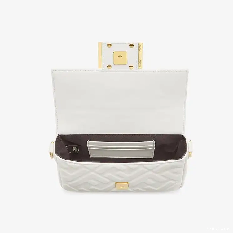 Affordable HOT Fendi White Leather Nappa FF Baguette In Motif Mini Bag 0528